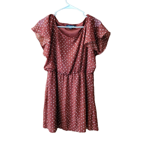 Forever 21 Dresses & Skirts - Forever 21 Medium burnt orange red polka dot fall teacher blouse shirt dress